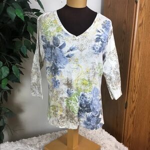 NICOLE Miller New York 1X v neck 3/4 sleeve ribbed material top